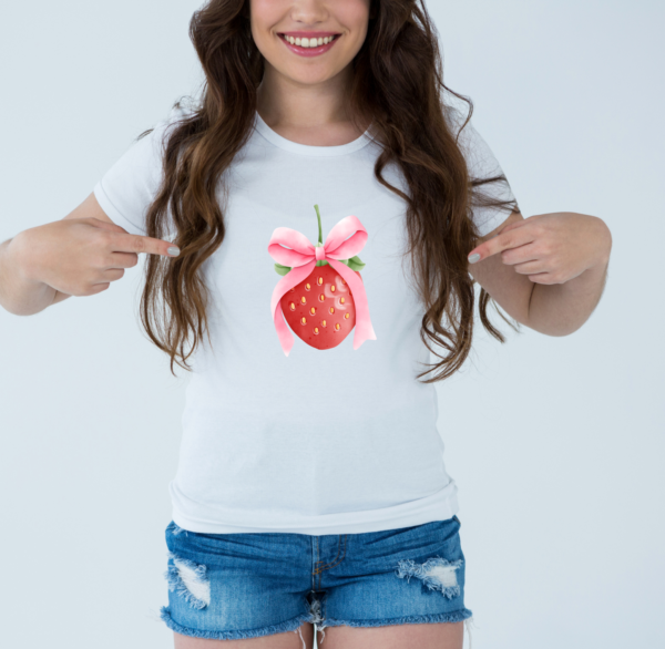 🍓 Sweet Strawberry Bow Tee 🎀✨